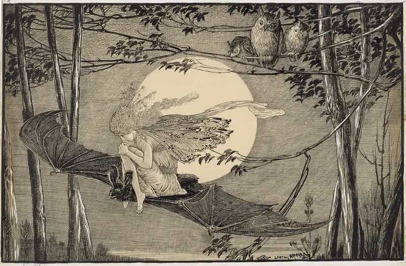 A whimsical representation of Ariel from Shakespeare's 'The Tempest' by Louis Rhead.