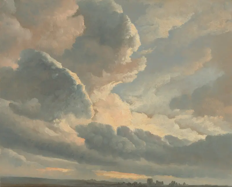 Study of Clouds with a Sunset near Rome by Simon Denis, oil painting depicting clouds and sunset.