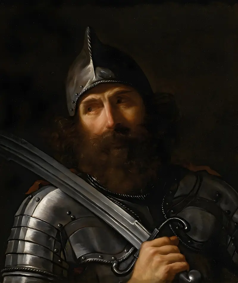 Guercino's painting 'Mars' depicts the Roman god of war in a dynamic pose.