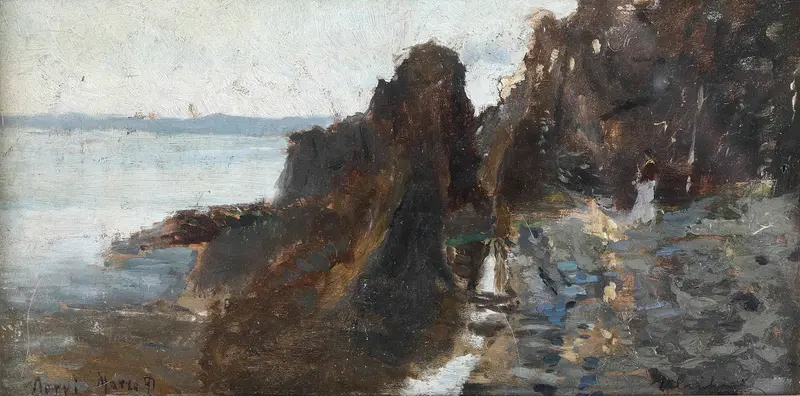 Landscape with cliffs and sea by Ulvi Liegi, oil painting