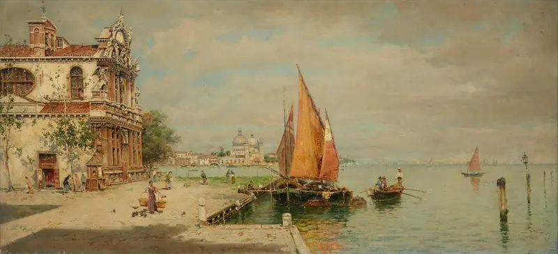 A view of La Giudecca, Venice by Antonio María de Reyna Manescau, oil painting