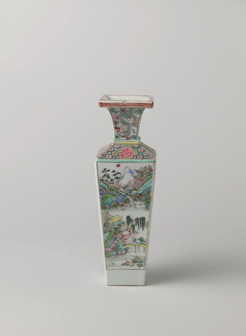 Ceramic vase with landscapes, flower sprays, and dragons by Unknown Artist