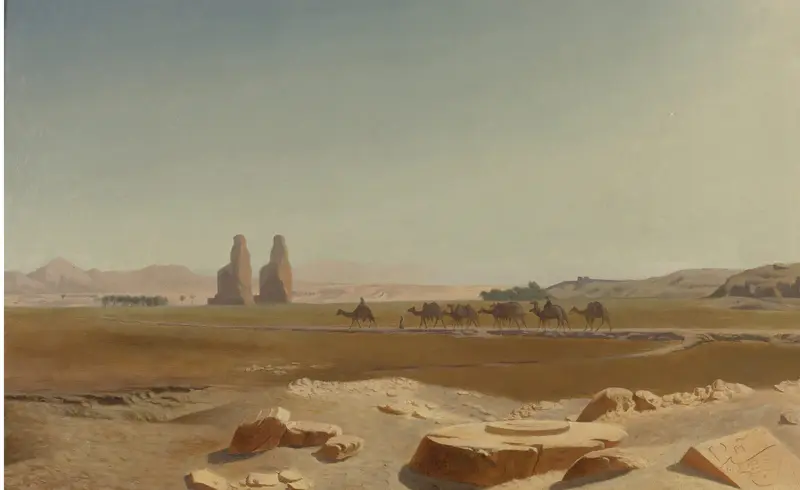Caravan passing the Colossi of Memnon, oil on canvas by Jean-Léon Gérôme