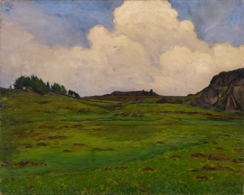 Landscape scene from Tjörn by Karl Nordström, oil on canvas, featuring a shoreline and tranquil water.