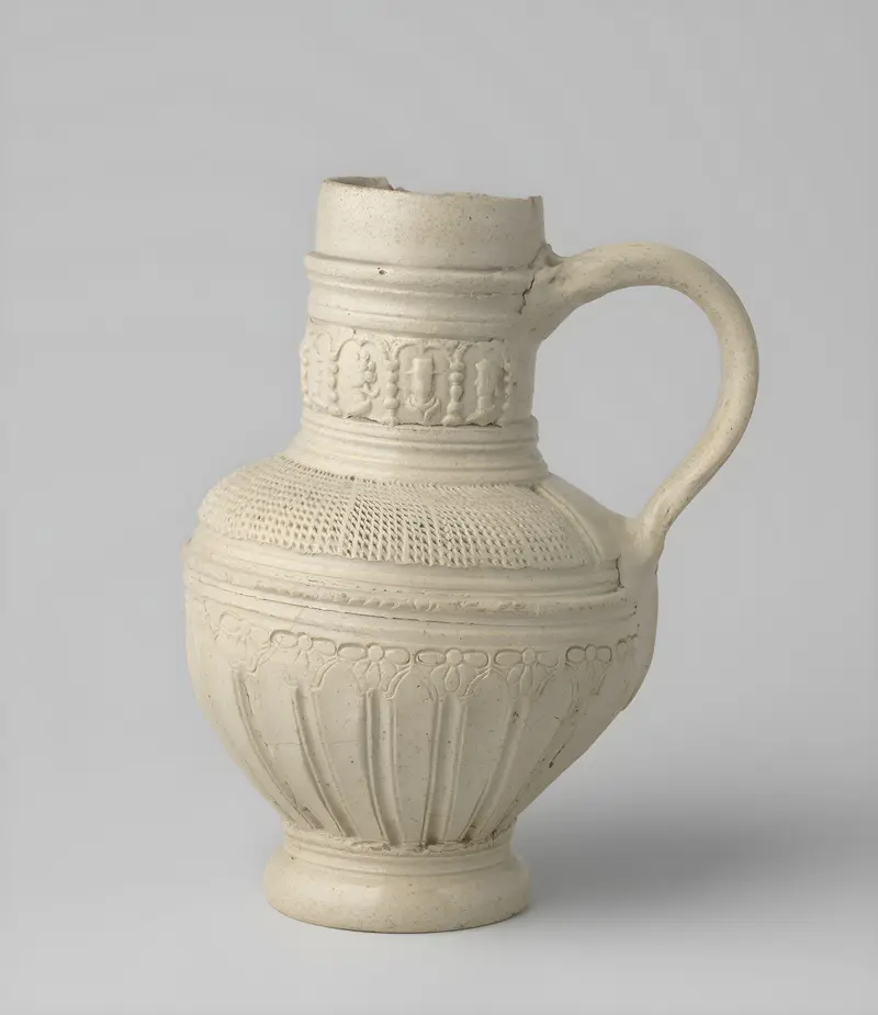 Ceramic jug with portraits and fluting by unknown artist