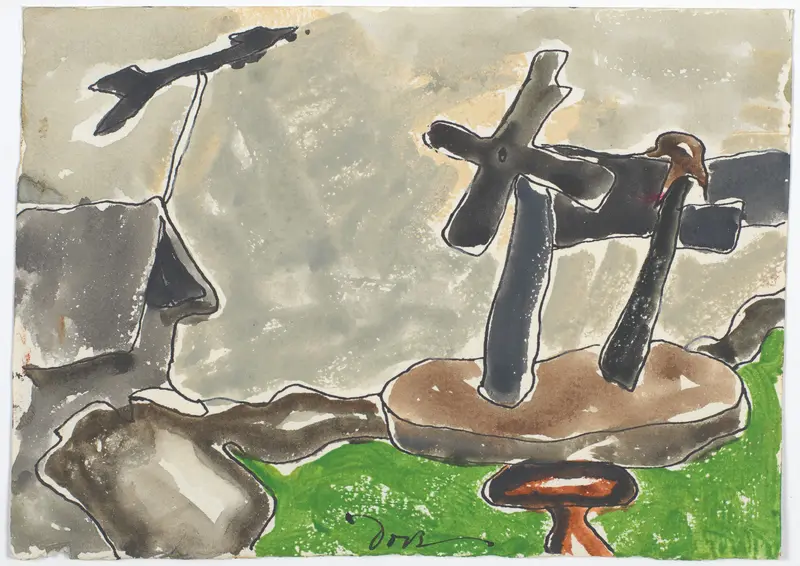Arthur Dove's 'Landscape with Weather Vane' features a serene natural setting with vibrant colors.