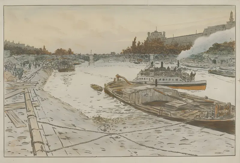 Henri Rivière's painting depicts the Pont des Saints-Pères and the Louvre in a vibrant Impressionist style.