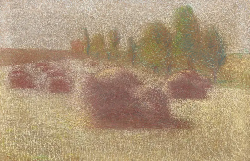 Les Gerbes by Achille Laugé, depicting vibrant flowers in an oil painting