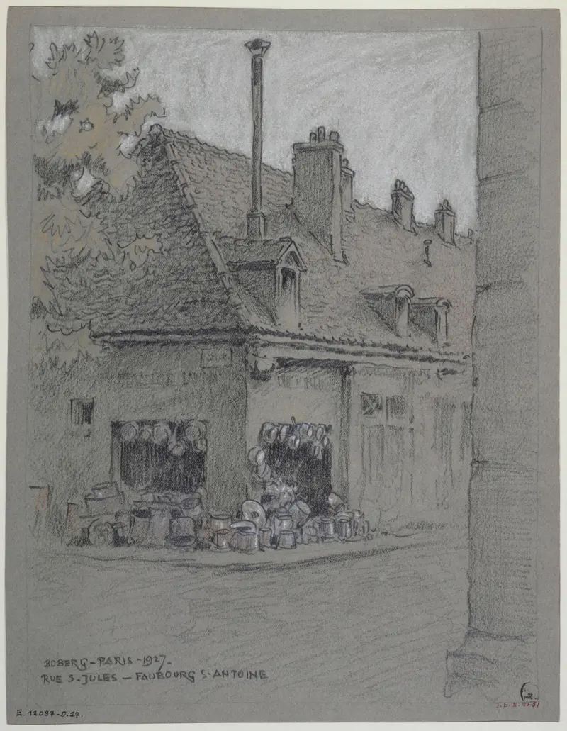 Rue Saint Jules by Ferdinand Boberg, medium unknown, depicting urban architecture with light and shadows.