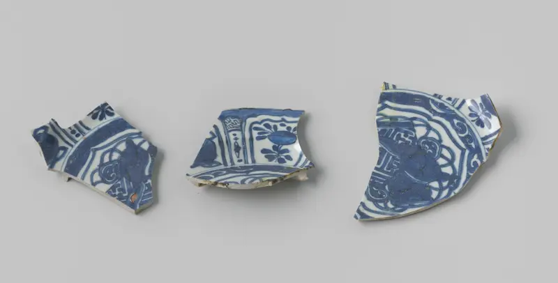 Fragments of plates from the VOC ship 'Witte Leeuw', bone medium, Unknown Artist