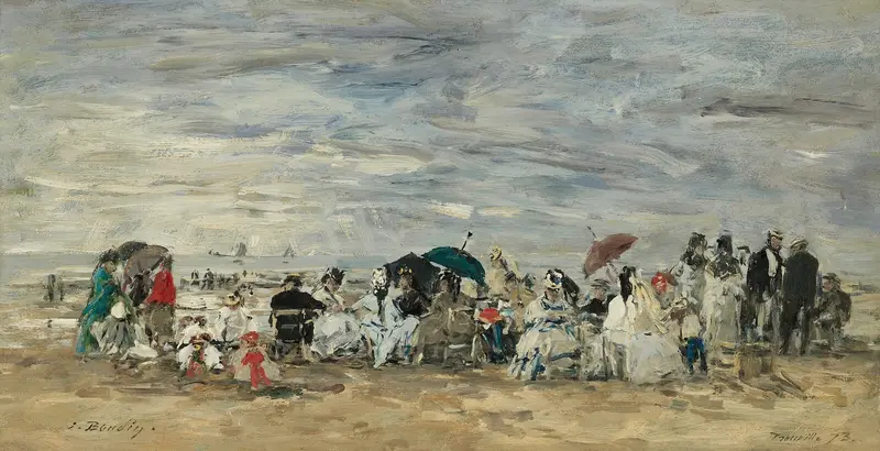 Coastal scene with figures on the beach, oil on canvas by Eugène Boudin