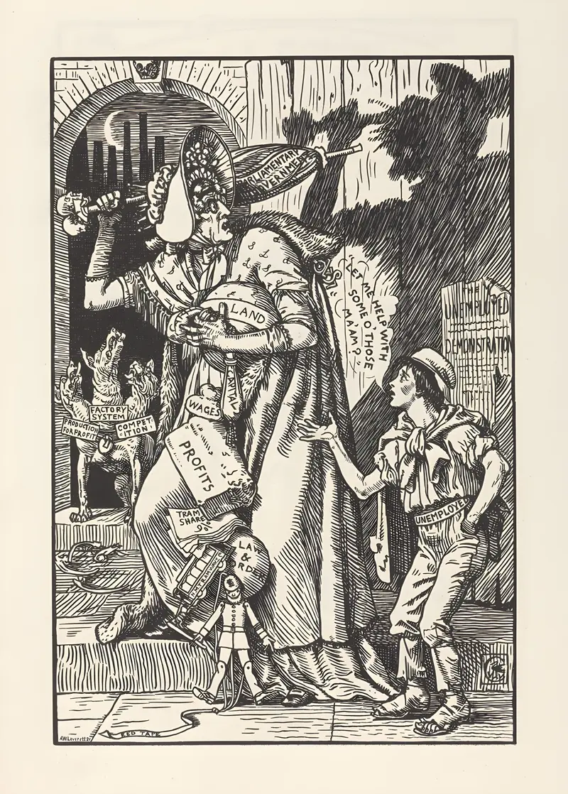 This artwork by Walter Crane features intricate designs and vibrant colors.