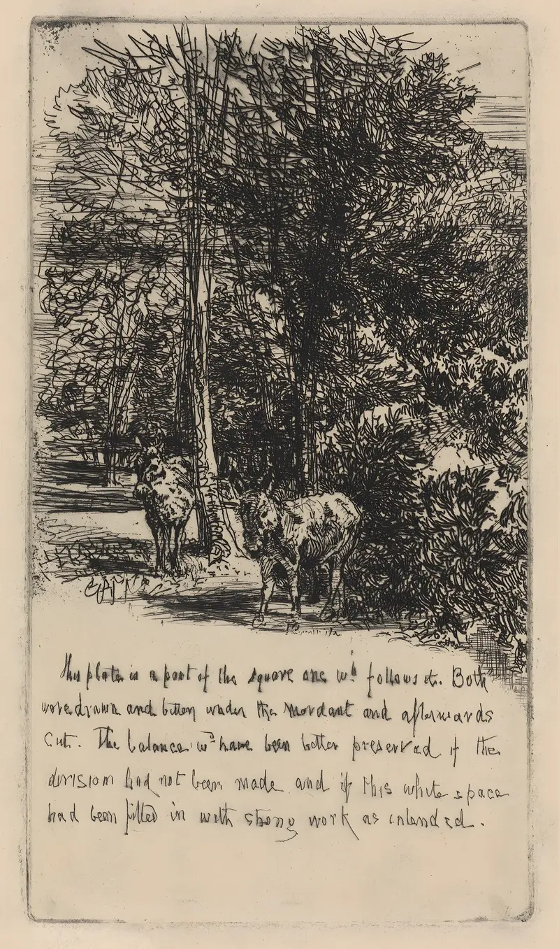 Figurative depiction of two figures in gray hues by Francis Seymour Haden, etching