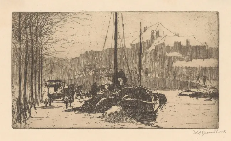 Winter landscape with snow covering rooftops by Willem Adrianus Grondhout, oil painting