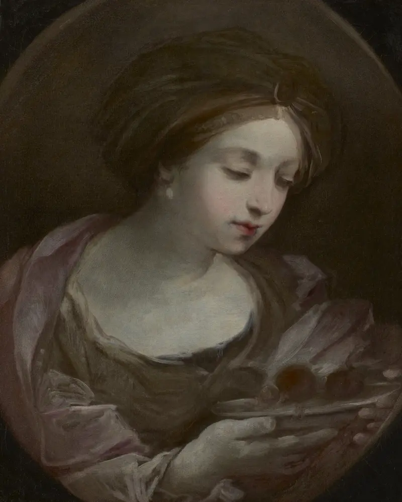 A striking portrait of a woman wearing a turban by Guido Reni.