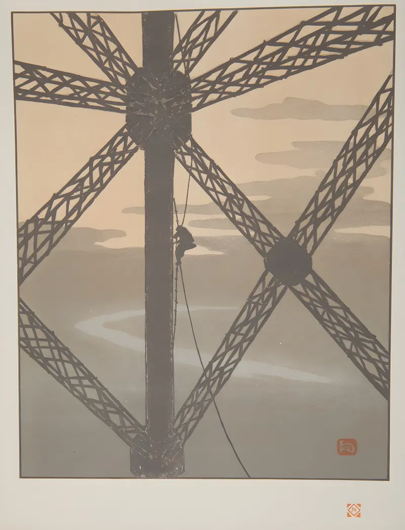Henri Rivière's 'Le peintre dans la Tour' showcases a solitary artist in a tower, reflecting on his craft.