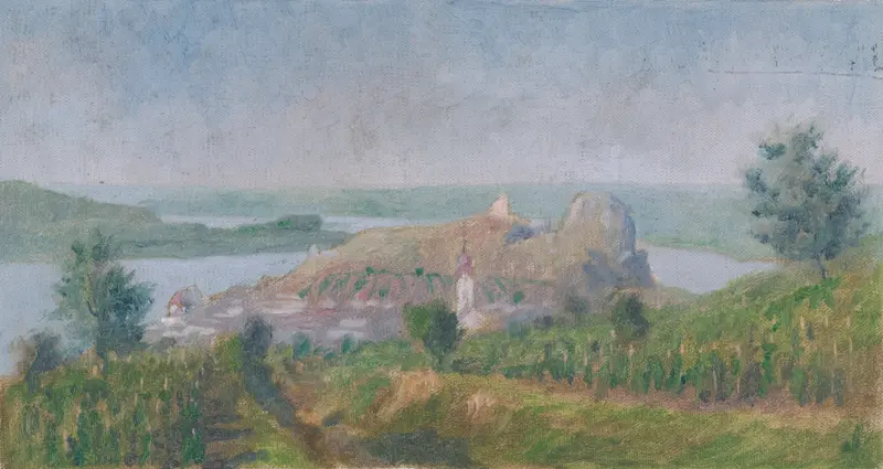 Seascape by Dezider Czölder, impressionist oil painting depicting calm sea and horizon.