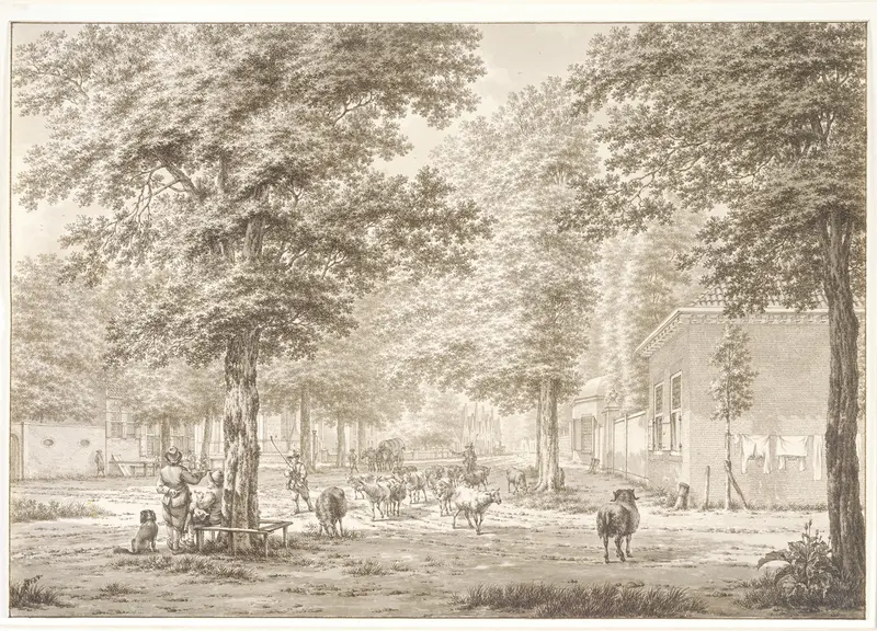 Landscape by Jacob Cats, oil on canvas, featuring rolling fields and sunlight.