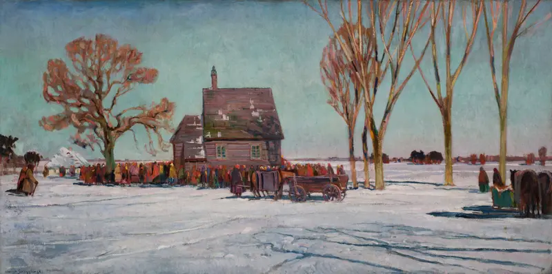 Winter Landscape by Henryk Szczygliński, oil on canvas depicting a serene snowy forest.