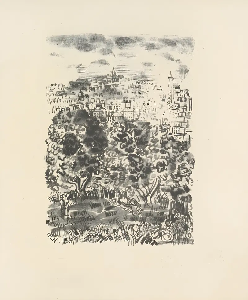 Raoul Dufy's painting 'Le poète assassiné Pl.18' features vibrant colors and dynamic forms.