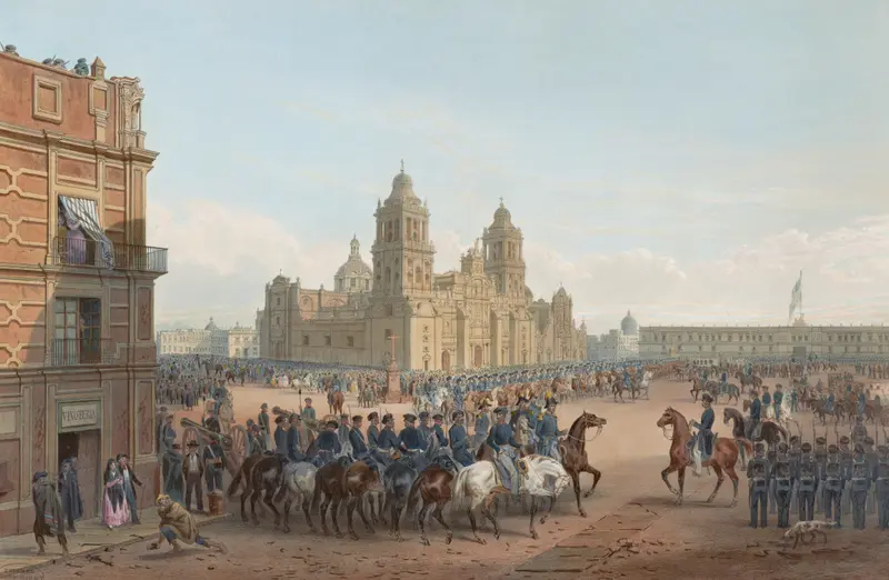Lithograph by Carl Nebel depicting General Scott entering Mexico
