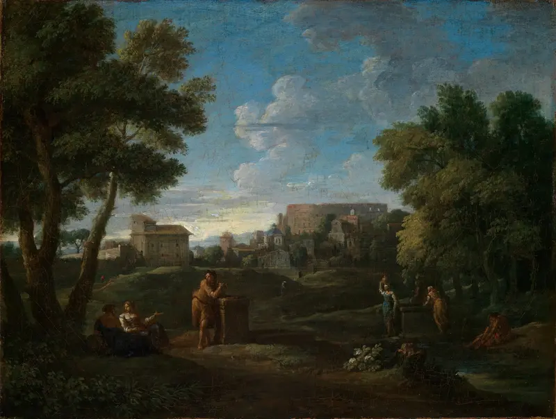 Classical landscape with the Colosseum in the distance, oil on canvas by Jan Frans Van Bloemen