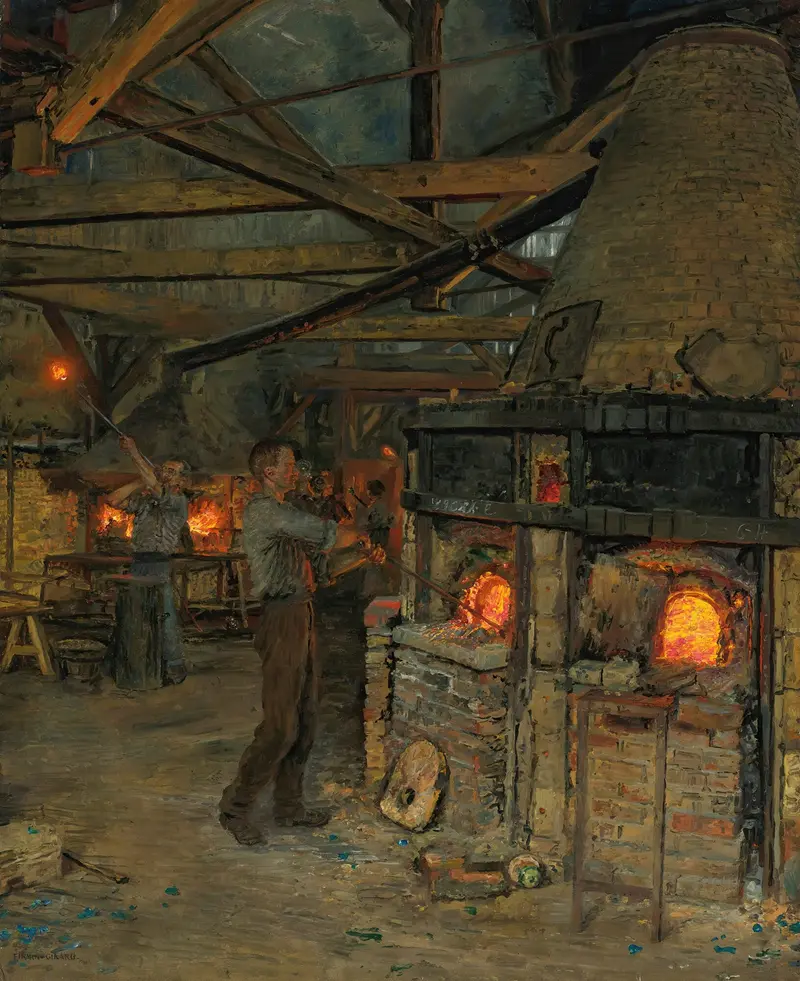 The Glass Blowers In Incheville Près Eu, oil on canvas by Marie-François Firmin-Girard