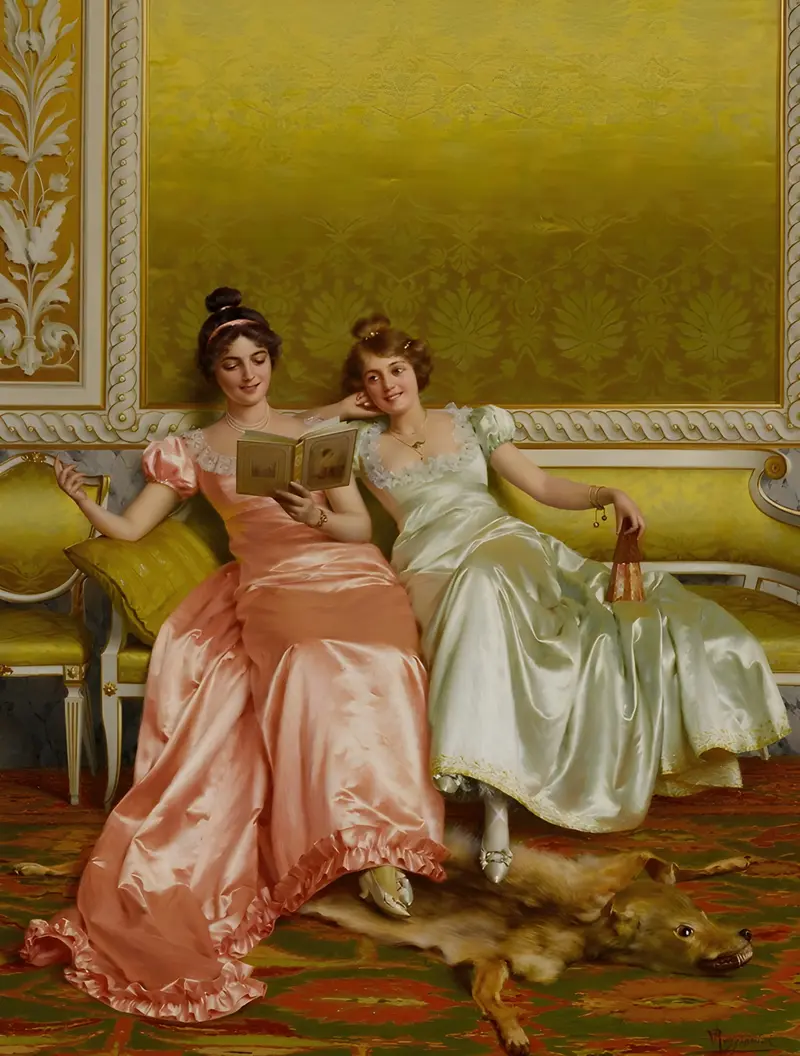 A captivating genre scene by Vittorio Reggianini depicting a lively gathering.