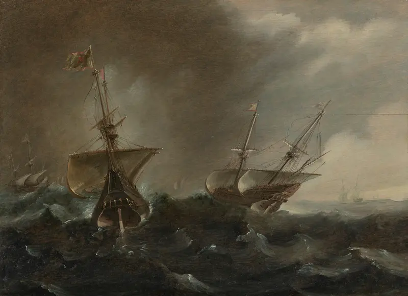 Two galleons in a squall, oil painting by Andries van Eertvelt