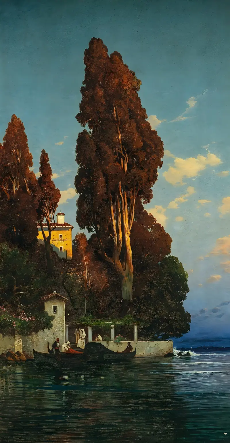 Landscape of an Italian lake by Hermann David Salomon Corrodi, oil painting