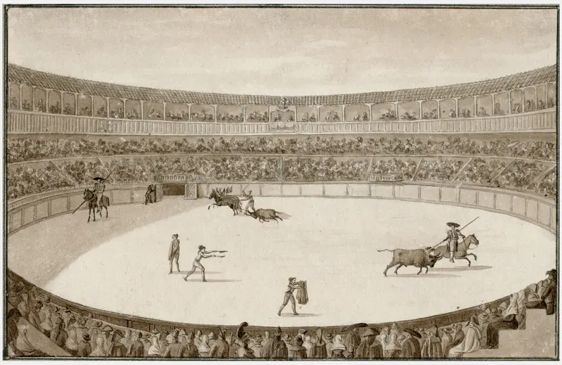 Bullfight in an arena, oil painting by Otto Howen