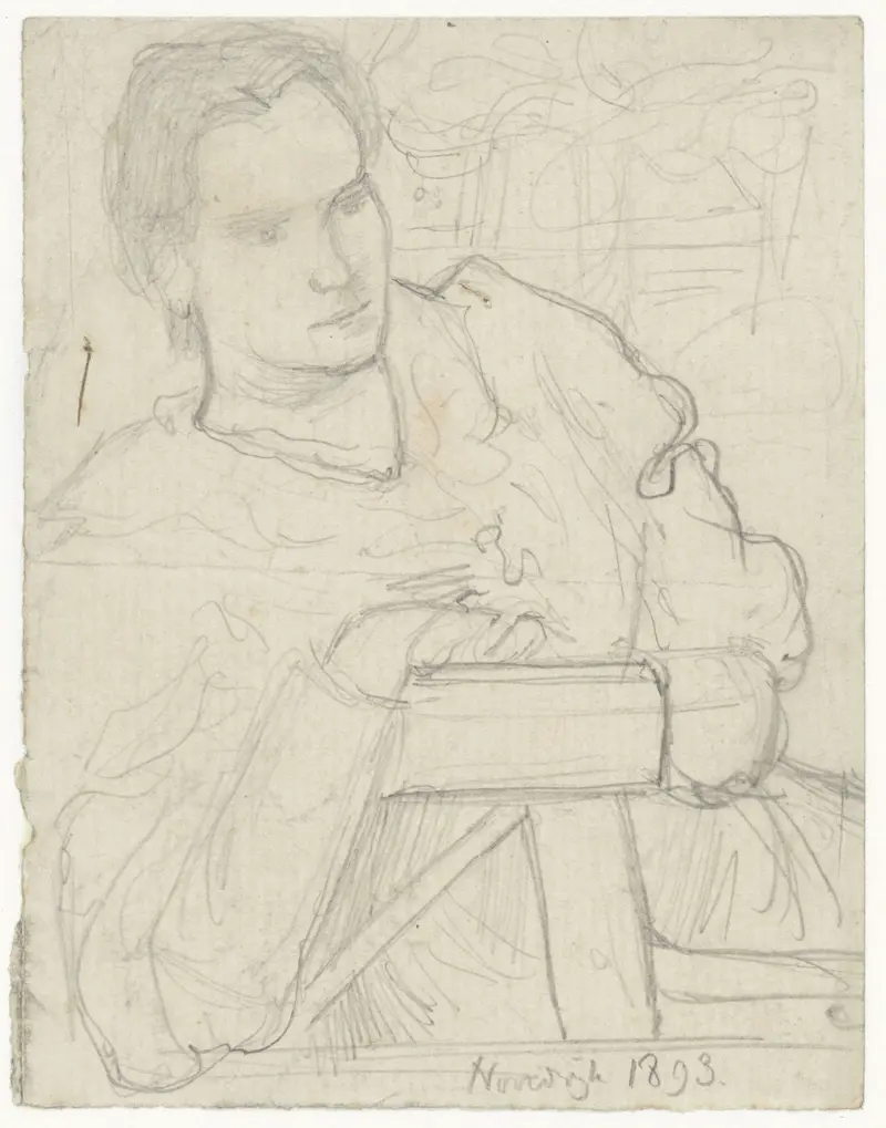 This painting depicts Henriëtte Roland Holst-van der Schalk seated in a garden.