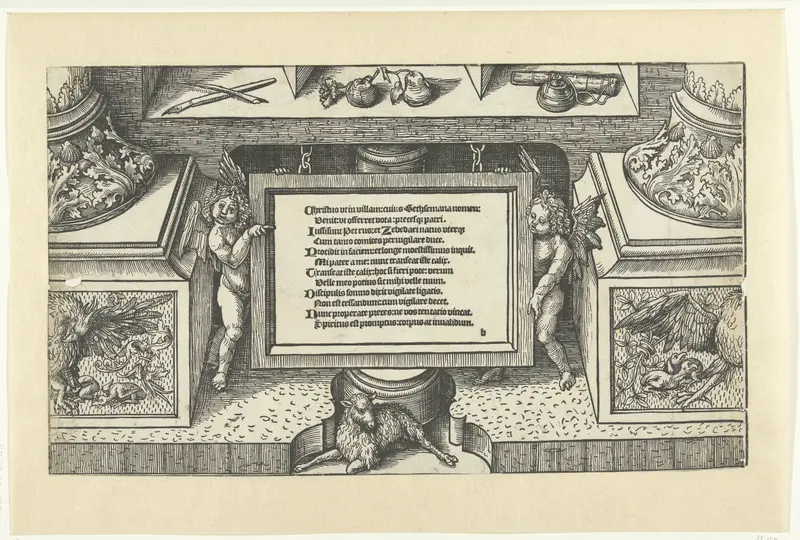 Omlijsting uit een Biblia Pauperum by Jacob Cornelisz van Oostsanen, paper with ornate borders and figures.
