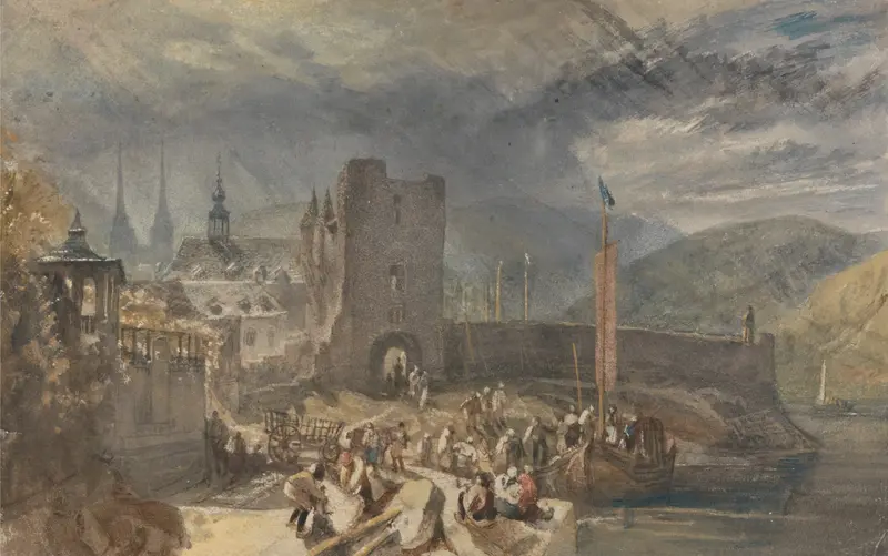 A View of Boppart, with Figures on the River Bank, oil painting by Joseph Mallord William Turner
