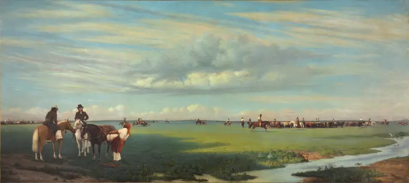 El rodeo by Prilidiano Pueyrredòn, oil on canvas depicting gauchos lassoing a horse