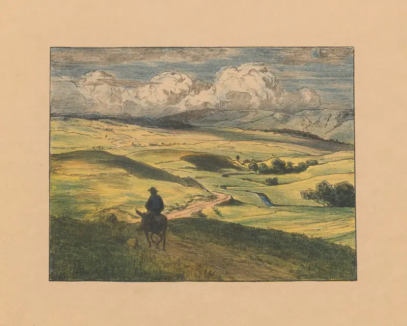 Landscape with a donkey rider, oil on canvas by Hans Thoma