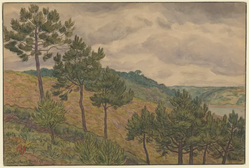Marine scene with gentle waves in blue and gold by Henri Rivière, 1898