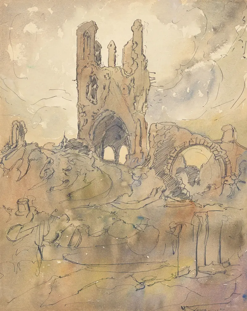 Abstract expressionism by Alfred Ost, Ypres Remember, vibrant hues evoke memory and yearning.