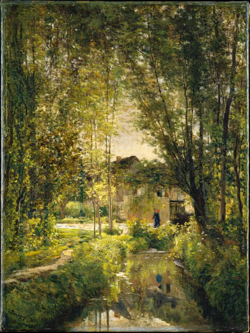 Landscape with a sunlit stream, oil on canvas by Charles François Daubigny