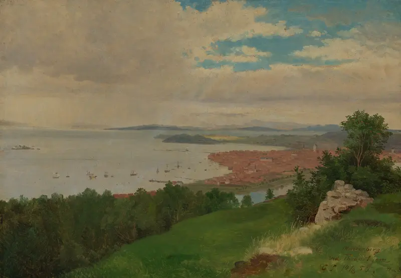 Landscape view of Trondhjem by Georg Eduard Otto Saal, oil painting