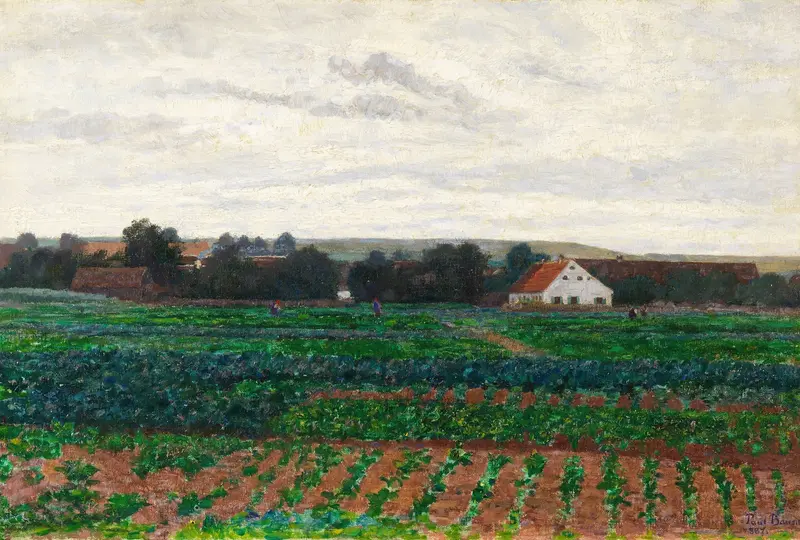 Landscape with fields at dawn, oil on canvas by Paul Baum