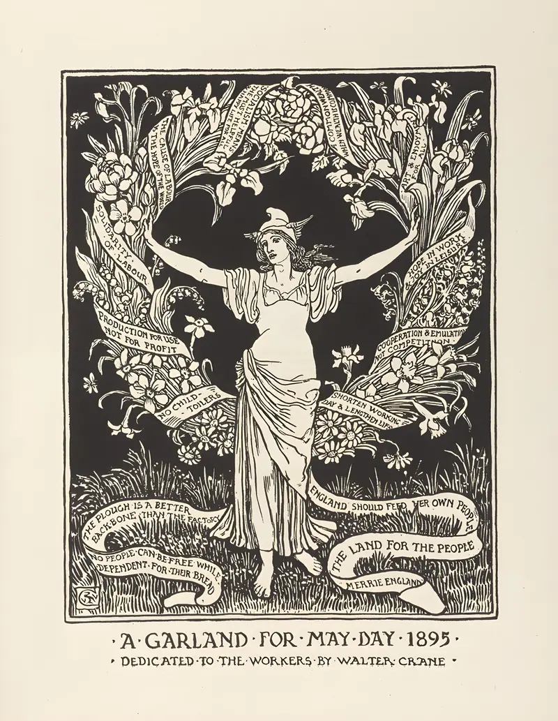 Walter Crane's 'Cartoons for the cause Pl.12' features intricate designs and vibrant colors.