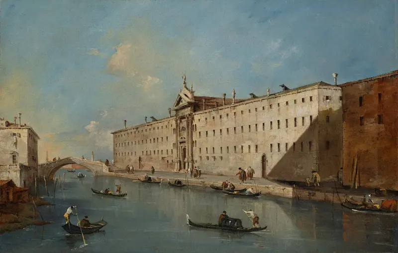 Rococo oil painting by Francesco Guardi depicting the Rio dei Mendicanti in Venice