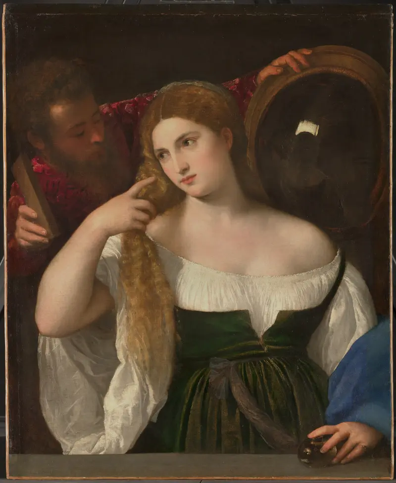 A captivating portrait of a woman at her toilette by Titian.