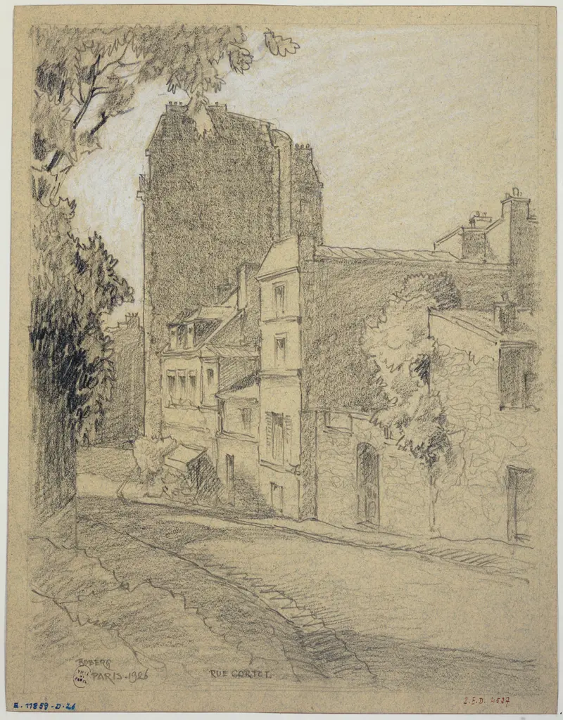 Rue Cortot, à Montmartre by Ferdinand Boberg, oil on canvas depicting a vibrant urban landscape.
