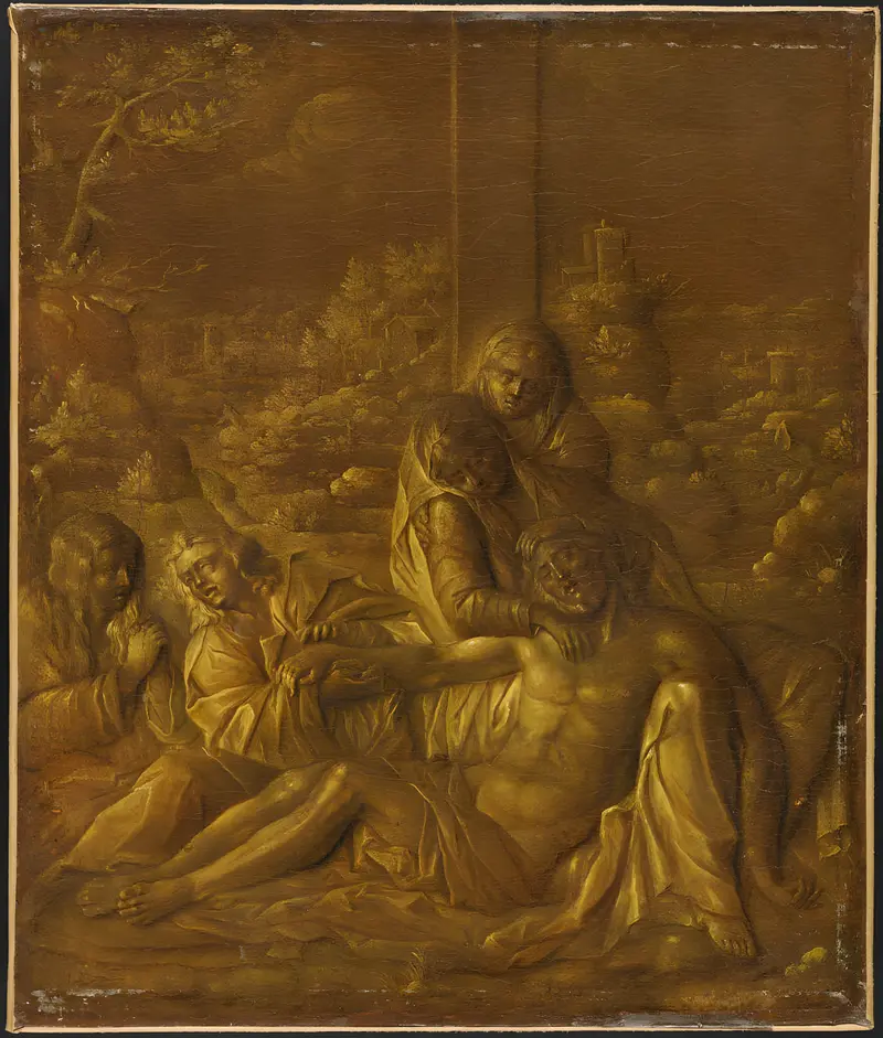 The Lamentation, oil on canvas by unidentified artist showing mourning figures