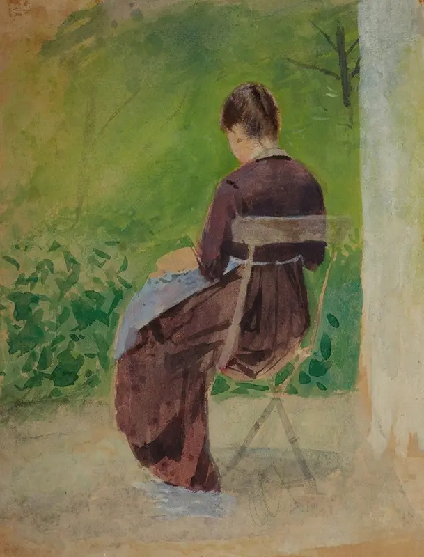 A woman sits peacefully in a lush garden, surrounded by vibrant flowers.