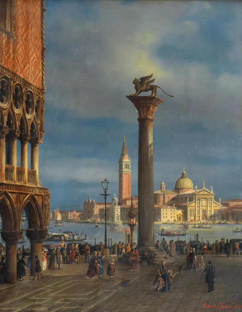 Landscape of Venice featuring the Doge’s Palace, oil painting by Francesco Zanin