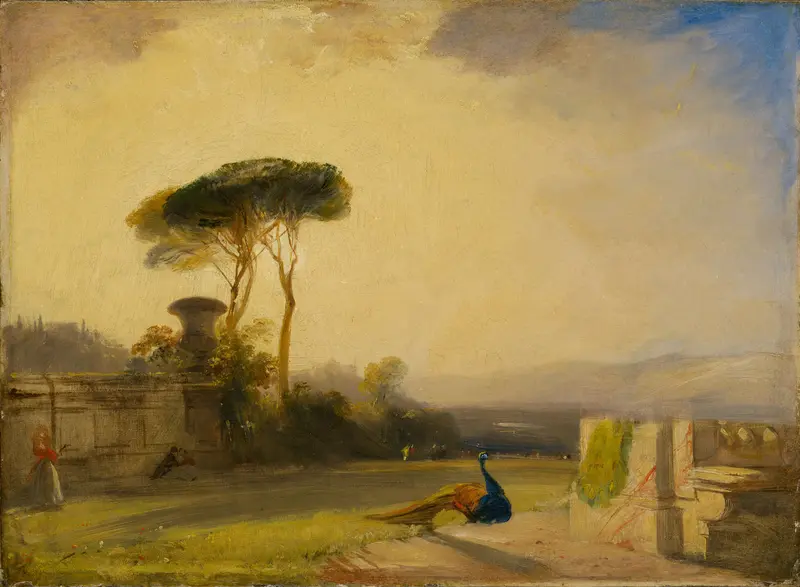 Oil painting by Richard Parkes Bonington depicting a villa surrounded by lush greenery