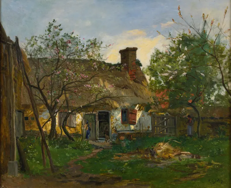 Landscape of La Chaumiere à Berneval by Hippolyte Camille Delpy, oil painting
